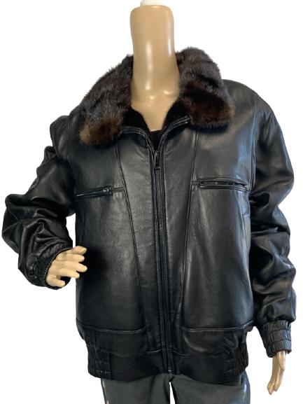 MEN'S LEATHER AND MINK REVERSIBLE BOMBER STYLE JACKET L (1 of 3)