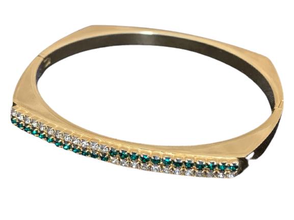 GOLD HINGE BRACELET W/ EMERALD & DIAMOND CRYSTALS (1 of 3)