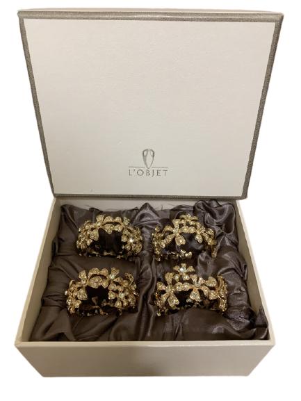L'OBJECT BOXED GOLD AND CRYSTAL NAPKIN HOLDERS: L'OBJECT BOXED GOLD AND CRYSTAL NAPKIN HOLDERS -VERY GOOD CONDITION