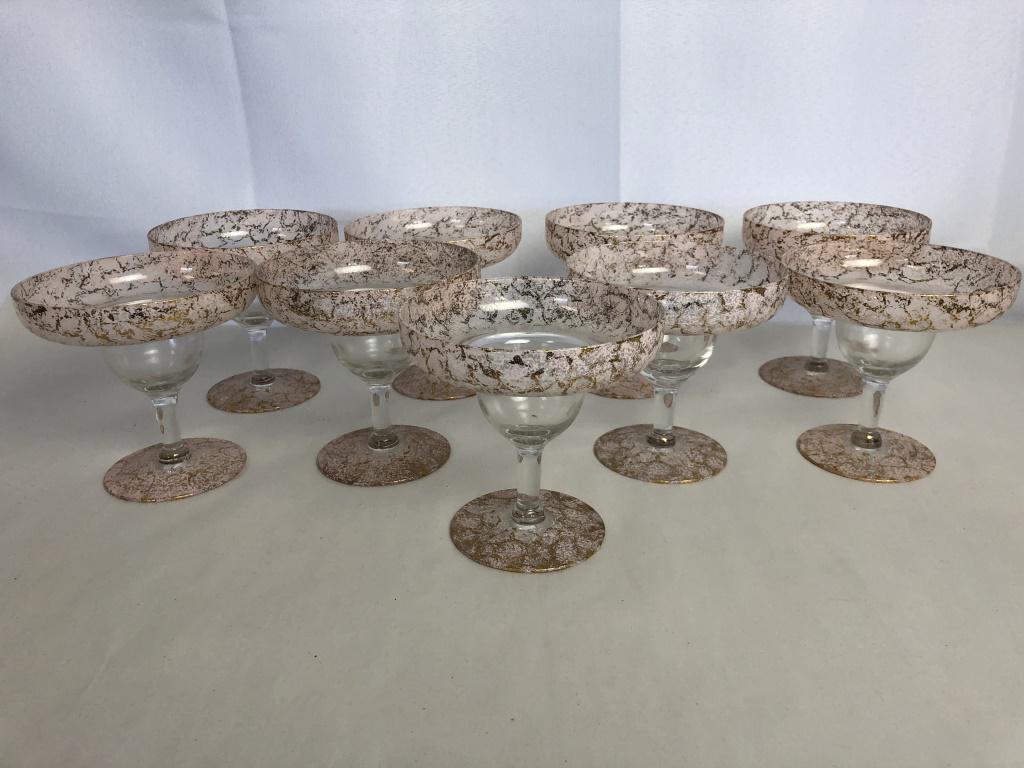 (9) VTG CHAMPAGNE GLASSES W/ PINK & GOLD EDGE (1 of 7)