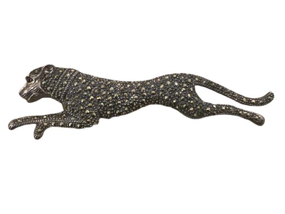 VINTAGE MARCACITE PANTHER PIN: VINTAGE MARCACITE PANTHER PIN -20.1 G