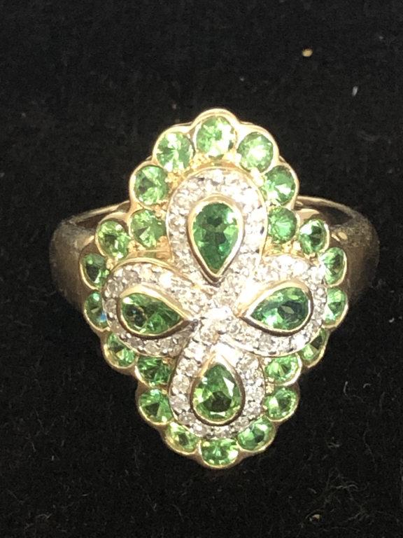 14K GREEN GARNET & DIAMOND RING SIZE 9 (1 of 3)