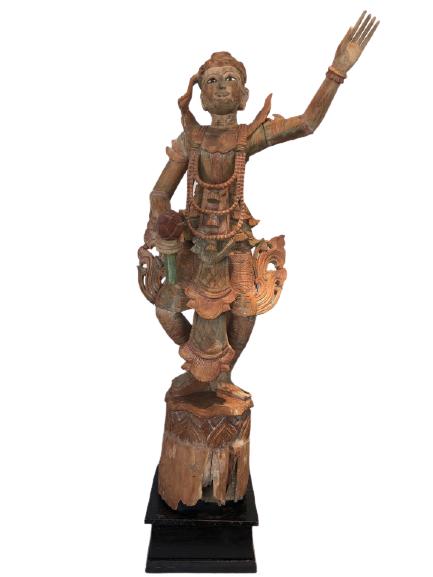 CARVED WOOD BALINESE CEREMONIAL FIGURE STATUE 4'5": CARVED WOOD BALINESE CEREMONIAL FIGURE STATUE 4'5" -53" X 17" X 11.5" APPROX -GOOD VINTAGE CONDITION