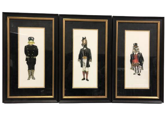 3 MACKENZIE CHILDS DRESSED ANIMALS PRINTS 18" EACH (1 of 9)