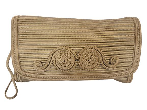 VTG NINA RICCI WOVEN  LEATHER ROPE CLUTCH 10"X 7" (1 of 7)