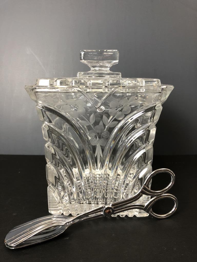 VTG CLEAR POLISH CRYSTAL ICE BUCKET & TONG 8" (1 of 11)