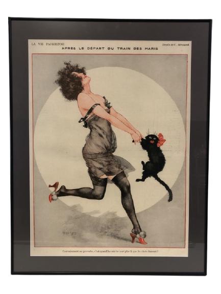 HEROUARD "LADY &CAT DANCE" POSTER PRINT FRAMED 34" (1 of 10)
