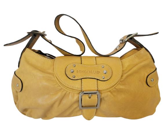 LONGCHAMP YELLOW LEATHER HANDBAG 15" X 7 1/2" (1 of 6)
