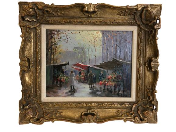 VINTAGE SAA FRAMED STREET SCENE OIL PAINTING 21" (1 of 8)