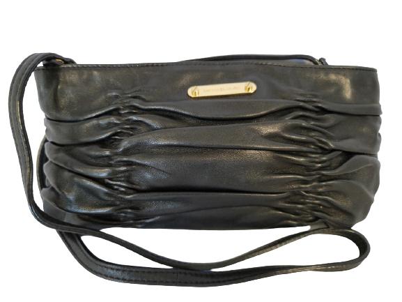 MICHAEL BY MICHAEL KORS BLACK RUCHED HANDBAG: MICHAEL BY MICHAEL KORS BLACK RUCHEDLEATHER HANDBAG - 9" X 5" - VERY GOOD CONDITION