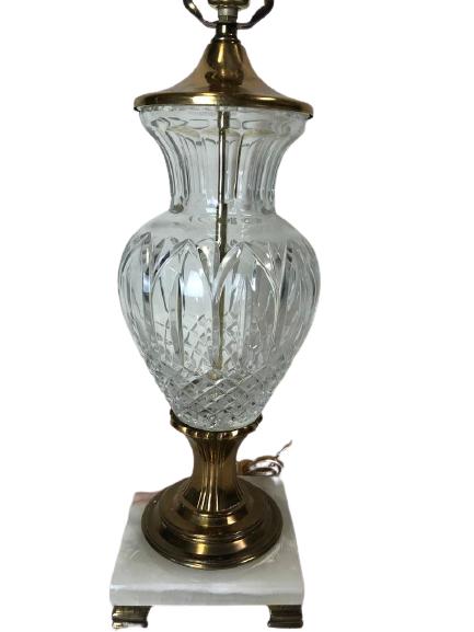 VINTAGE GLASS AND MARBLE BASE LAMP 20": VINTAGE GLASS AND MARBLE BASE LAMP TRADITIONAL REGENCY HOME DECOR -20" X 6" X 6" -VERY GOOD CONDITION