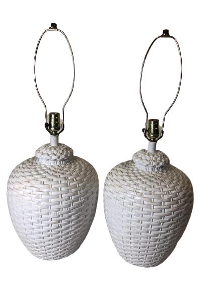 PAIR OF VINTAGE CERAMIC WEAVE LAMPS 17" (1 of 10)