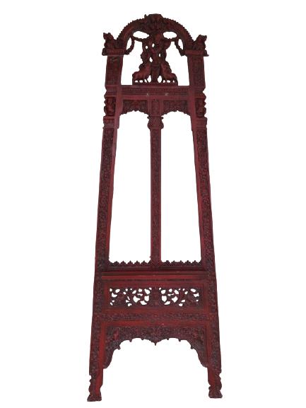 VINTAGE ASIAN STYLE ORNATE CARVED RED EASEL 67" (1 of 11)