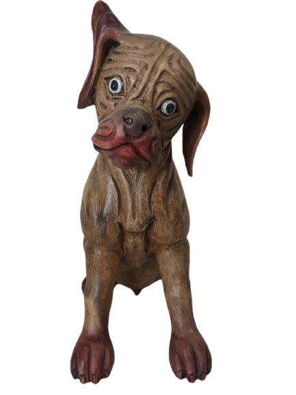 CARVED WOOD SITTING BOXER PUPPY DOG SCULPTURE 14" (1 of 7)