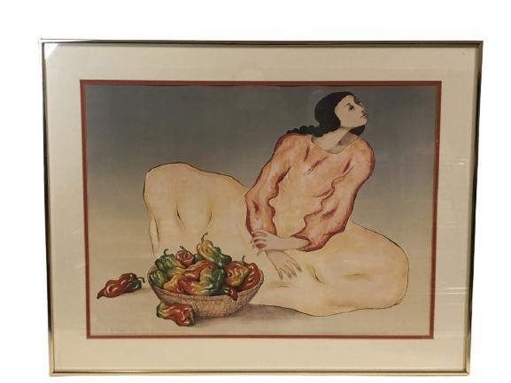 VINTAGE FRAMED PRINT OF WOMAN AND PEPPERS 31" (1 of 7)