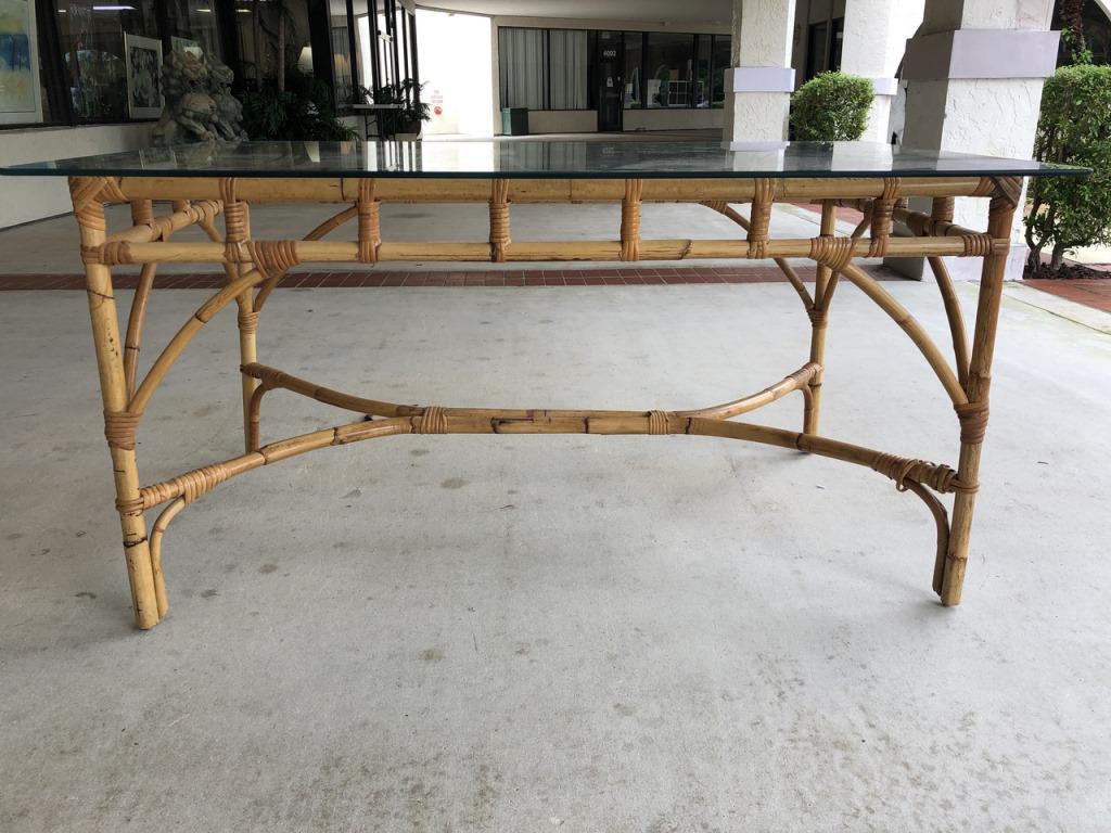 MID CENTURY MODERN BAMBOO RATTAN STYLE TABLE 5' (1 of 13)
