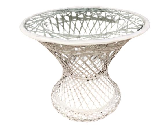 MID MOD RETRO WHITE WICKER STYLE SIDE TABLE 19.5" (1 of 6)