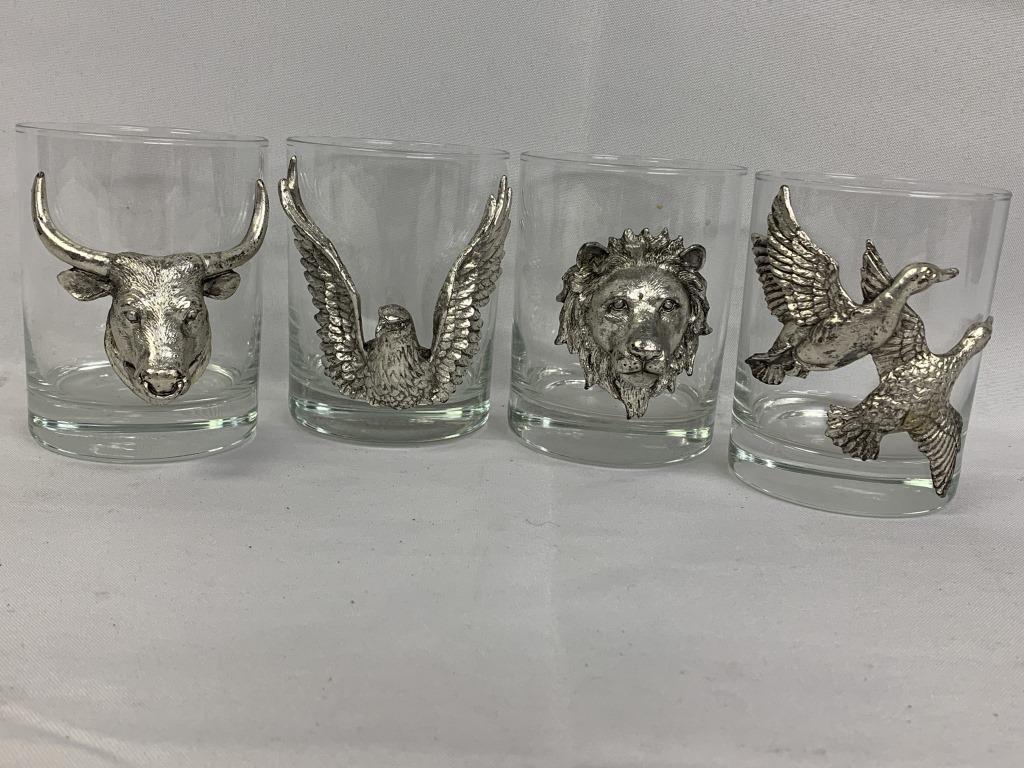 4 VTG CRYSTAL TUMBLERS WITH SILVERPLATE DECOR 4" (1 of 5)