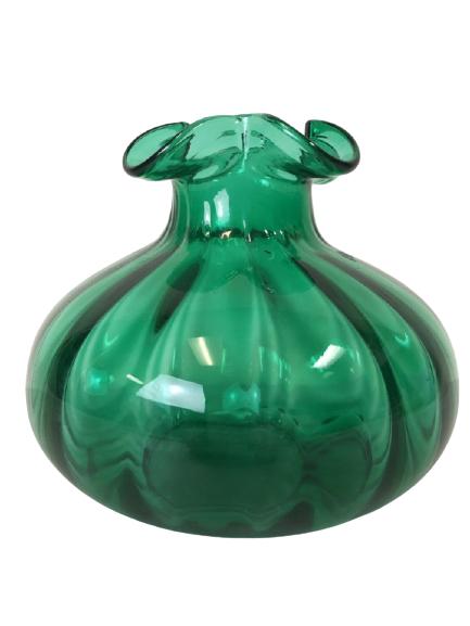 VTG GREEN ART GLASS MURANO STYLE VASE 7" (1 of 5)