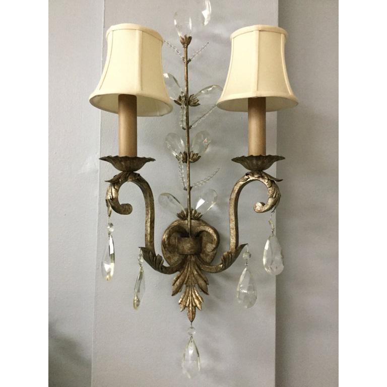Vintage Ornate Iron & Crystal Light Sconces Pair (1 of 2)