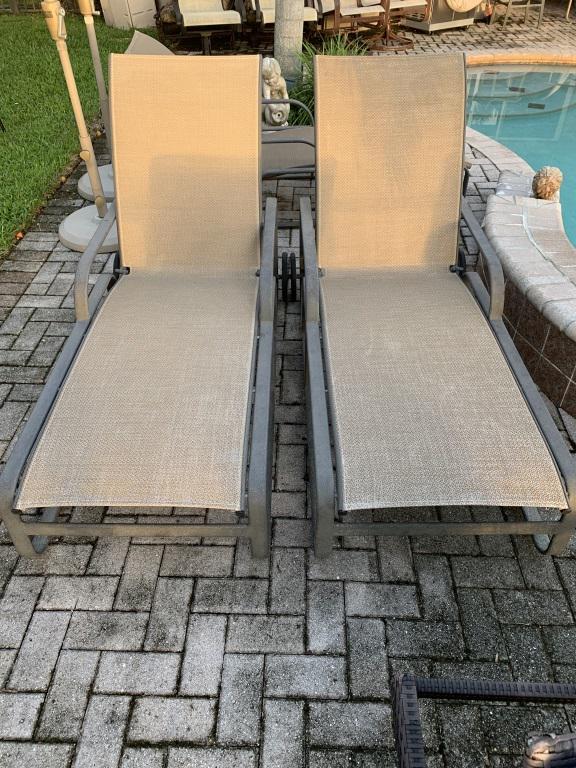 PAIR OF BROWN JORDAN CHAISE LOUNGES WITH WHEELS (1 of 3)