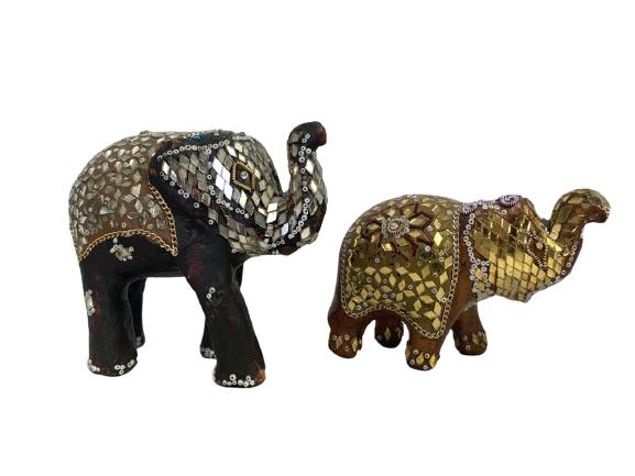 VTG PAIR OF WOOD & BEAD DECORATED ELEPHANTS 4" (1 of 14)