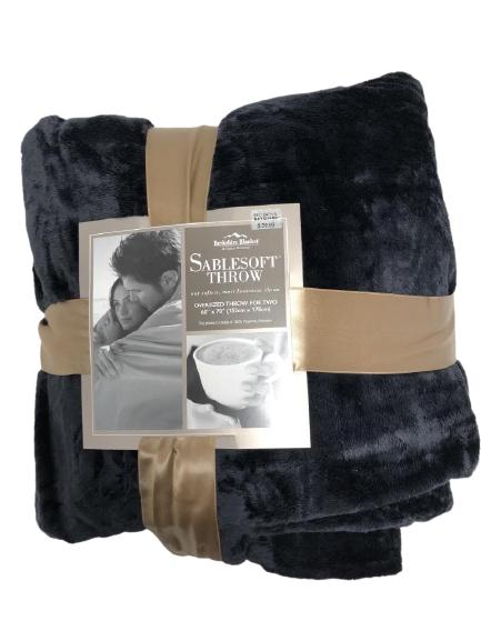 NEW BERKSHIRE SABLESOFT BLACK THROW BLANKET FOR 2 (1 of 4)