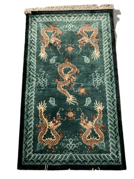 VTG EMERALD GREEN DRAGON ASIAN CARPET 81" (1 of 7)