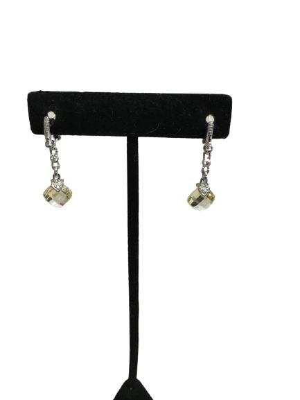 VTG STERLING PIERCED DROP EARRINGS W/ YELLOW STONE (1 of 3)