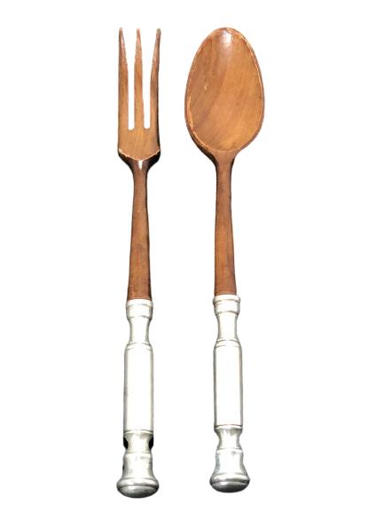 MID MOD TEAK STYLE AND METAL SERVING UTENSILS 11" (1 of 5)