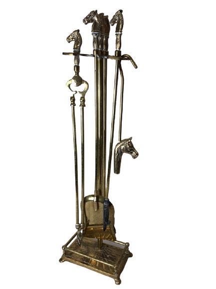 V TG BRASS HORSE/ EQUESTRIAN FIREPLACE TOOL SET (1 of 11)