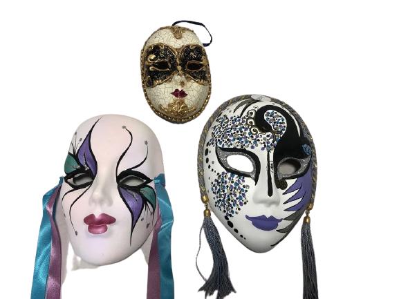 3 VTG MASQUERADE COSTUME MASKS WALL DECOR 6" (1 of 6)