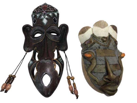 2 VTG DECORATIVE STYLE TRIBAL MASKS 10" EACH (1 of 5)