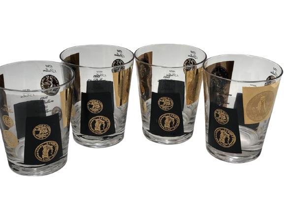 4 VTG GOLD U.S. CURRENCY BARWARE TUMBLER GLASSES (1 of 7)