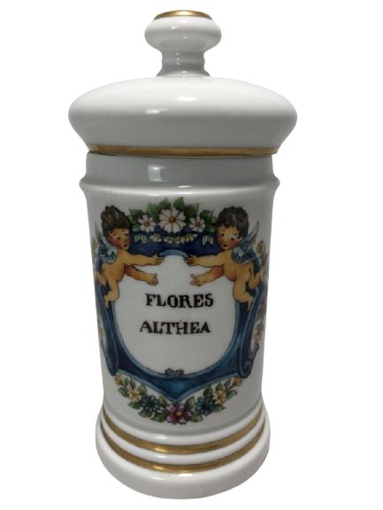 VTG FLORES ALTHEA WHITE & GOLD PORCELAIN JAR 8" (1 of 5)