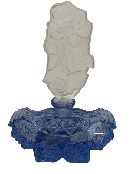 VTG BLUE GLASS ART DECO PERFUME DECANTER 7.5" (1 of 4)