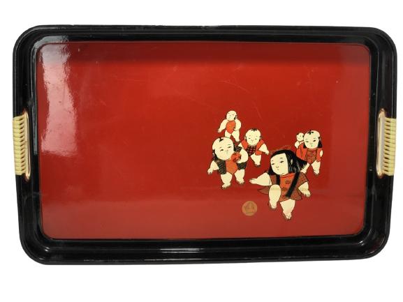 VTG JAPANESE LACQUER WARE RED COCKTAIL TRAY 18" (1 of 6)