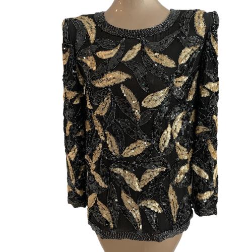 VINTAGE OLEG CASSINI SEQUIN BLOUSE SZ S (1 of 5)