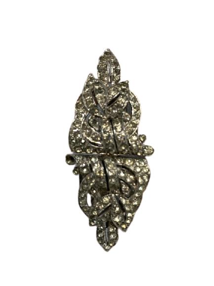 DIAMANTE' RIBBON 1930s CLIP-MATE BROOCH BY TRIFARI: DIAMANTE' RIBBON 1930s CLIP-MATE BROOCH BY TRIFARI-2 1/2" X 1"-VERY GOOD CONDITION