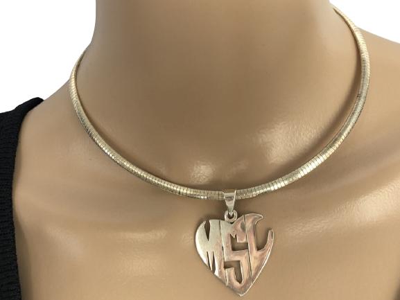 VTG STERLING SILVER FLAT CHAIN W/HEART PENDANT (1 of 9)