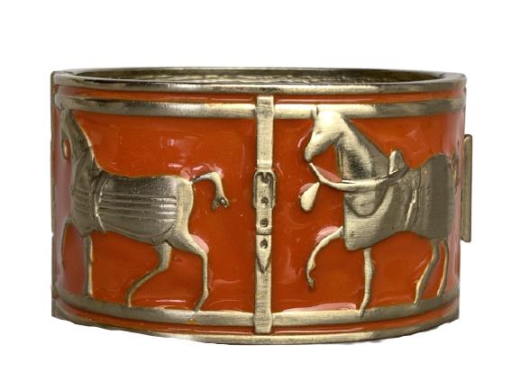 HERMES STYLE WIDE ENAMEL BANGLE BRACELET (1 of 3)