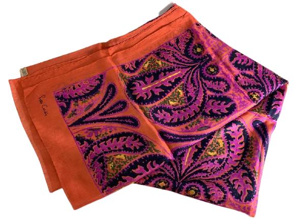 100% SILK HANDWOVEN LADIES SCARF BY PIERRE CARDIN: 100% SILK HANDWOVEN LADIES SCARF BY PIERRE CARDIN -70"L X 44 1/2"W-100% PURE SILK-HANDWOVEN IN INDIA-NC11042020