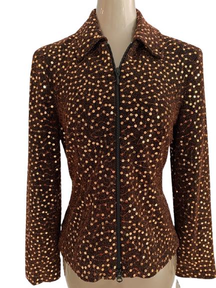 JOSEPH RIBKOFF BRONZE SEQUIN JACKET NWT SZ 10 $224 (1 of 5)