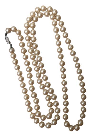 VINTAGE SINGLE STRAND PEARL NECKLACE 38" (1 of 4)