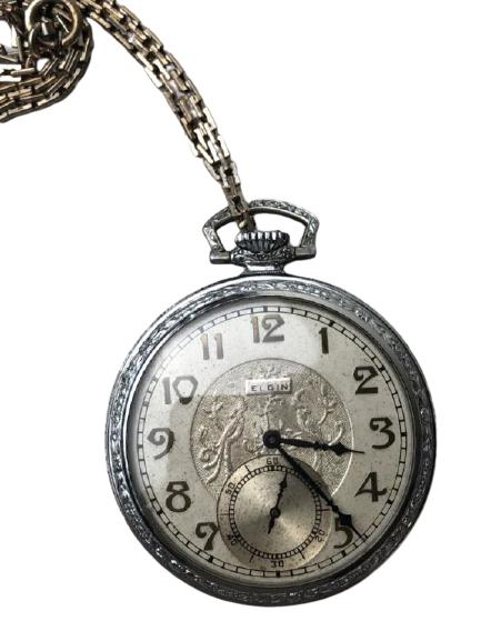 VINTAGE ELGIN STREAMLINE SILVER POCKET WATCH (1 of 4)
