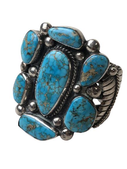 VINTAGE SILVER TURQOISE CUFF BRACELET 151.6G (1 of 5)