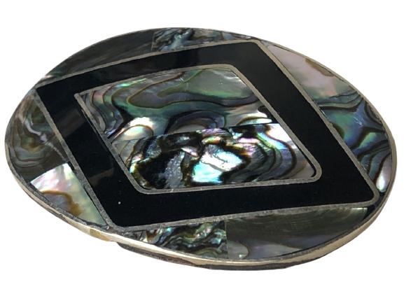 STERLING SILVER OVAL PIN MOTHER OF PEARL ONYX (1 of 5)