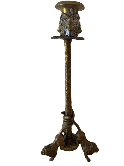 ARTHUR COURT VINTAGE 3 LION BRASS CANDLESTICK 12" (1 of 5)