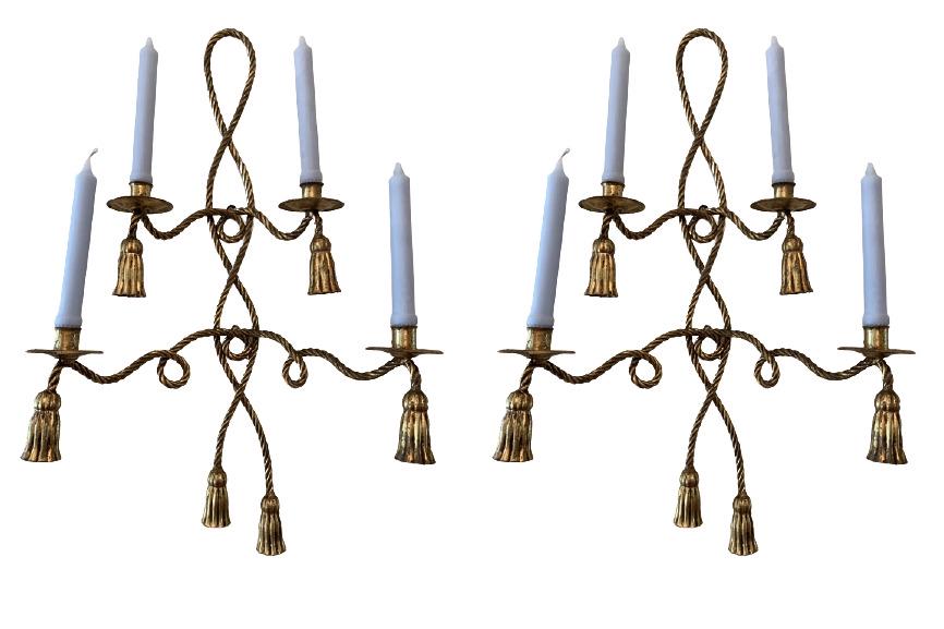 VINTAGE PAIR OF LARGE GOLD SCONCES (1 of 2)