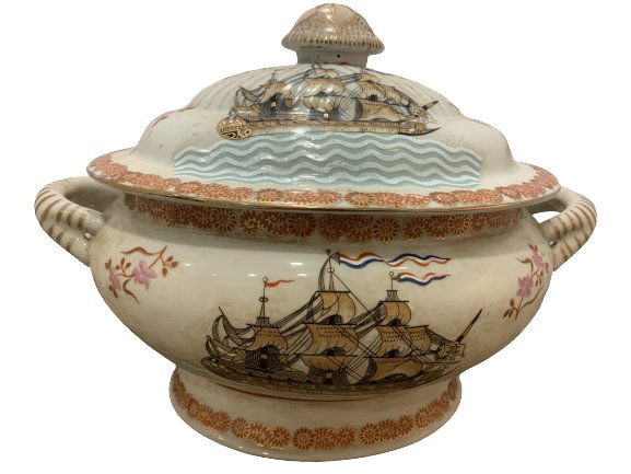 VINTAGE ASIAN SHIP MOTIF TUREEN 14" (1 of 4)